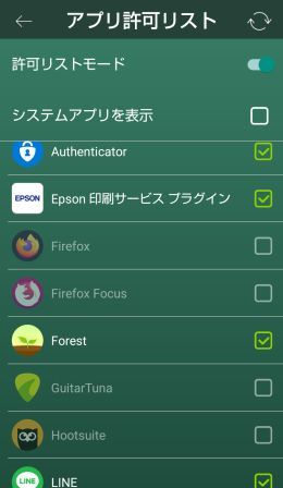 Forestアプリの許可リスト