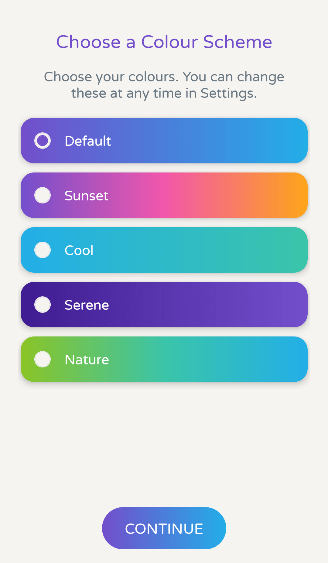 Calm Harmアプリのカラー選択画面