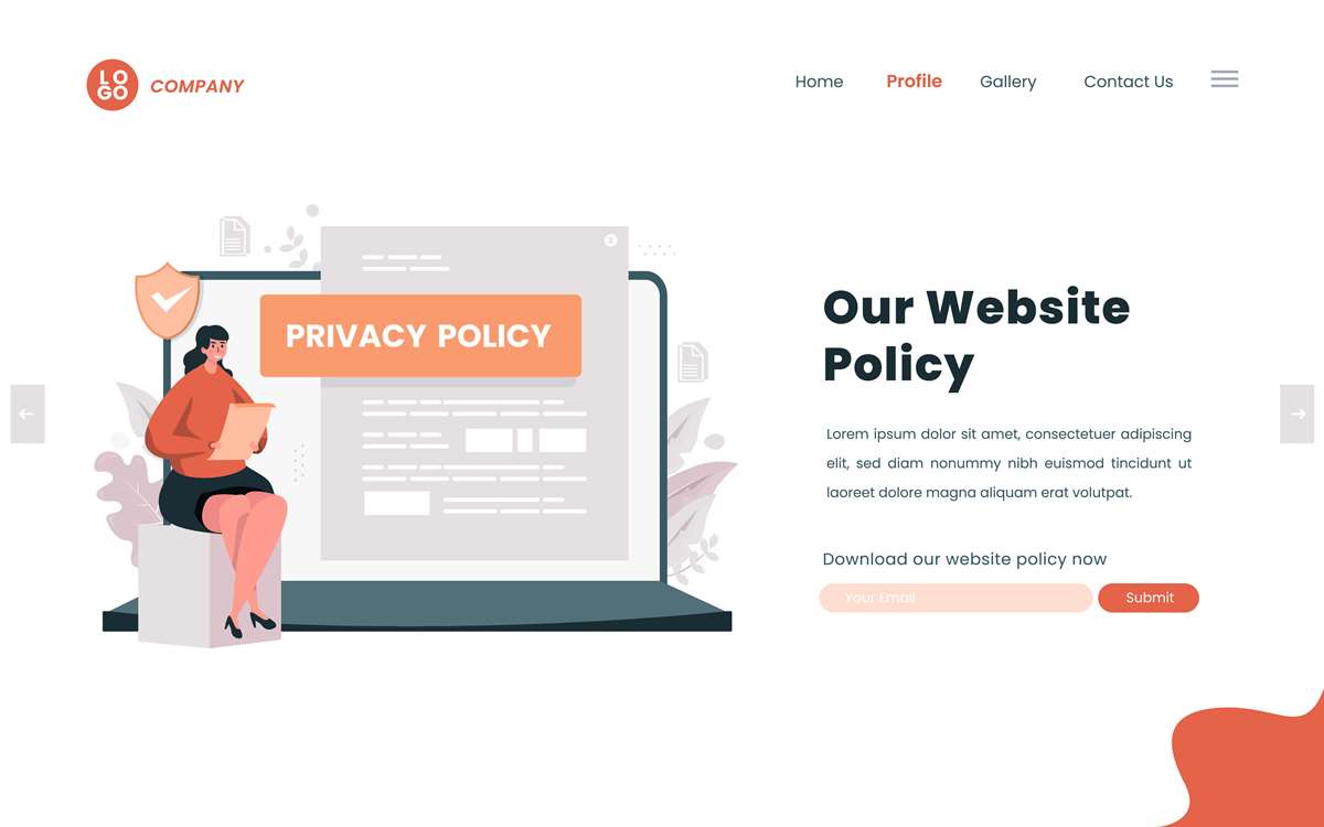 ウェブサイトのプライバシーポリシー画面のイメージイラスト