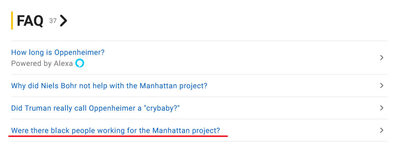 IMDbのOppenheimerについてのFQAのスクリーンショット